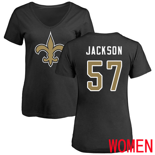 New Orleans Saints Black Women Rickey Jackson Name and Number Logo Slim Fit NFL Football #57 T Shirt